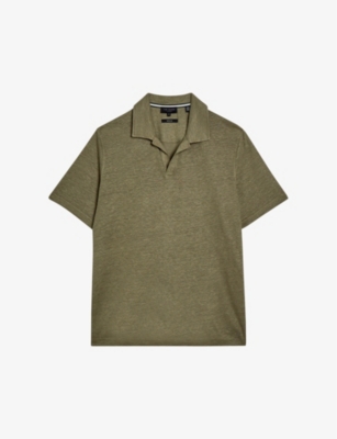 Shop Ted Baker Men's Olive Flinpo Regular-fit Short-sleeve Linen Polo