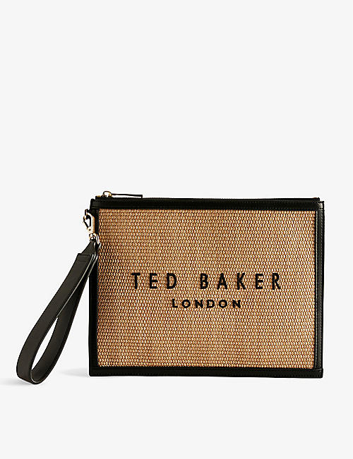 TED BAKER: Pallmes logo-embossed faux-raffia pouch