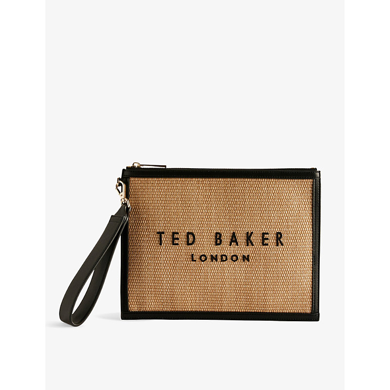 Ted Baker Womens Natural Pallmes Logo-embossed Faux-raffia Pouch