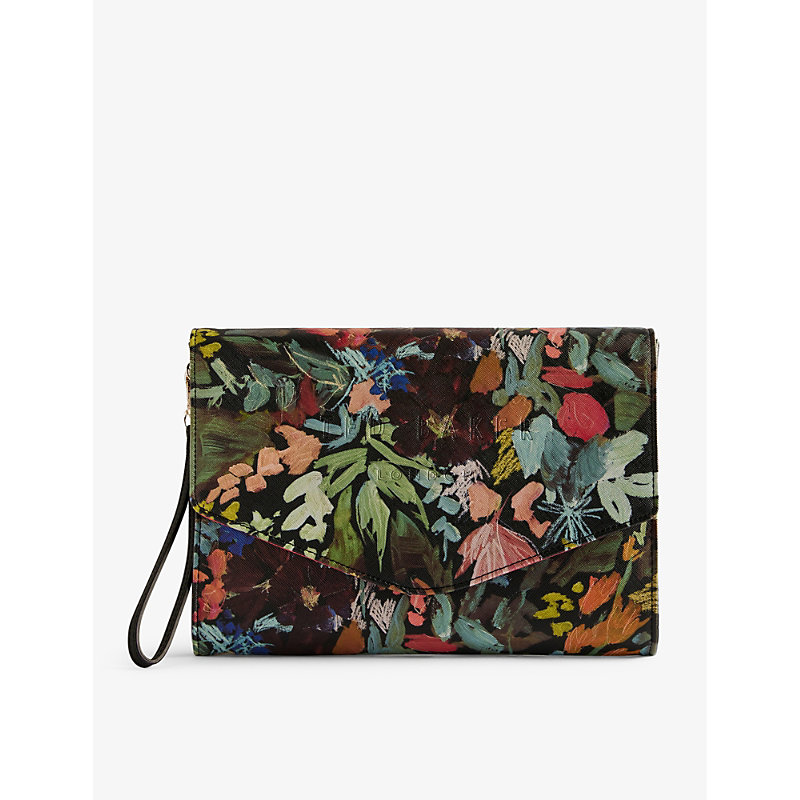 Ted Baker Womens Black Beinina Floral-print Faux-leather Clutch