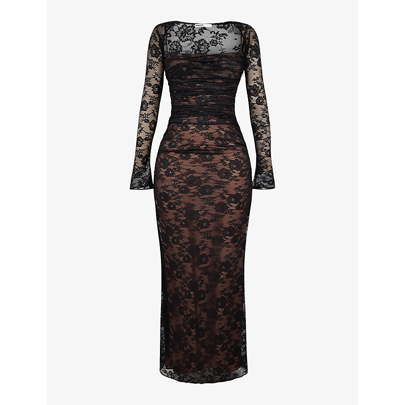 House Of Cb Womens Black Artemis Corseted Lace Maxi Dress