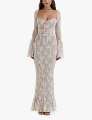 Shop House Of Cb Of Cb Womens Vintage Cream Delilah Corseted Lace Maxi Dress