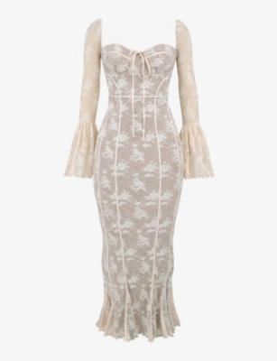 HOUSE OF CB HOUSE OF CB WOMEN'S VINTAGE CREAM DELILAH CORSETED LACE MAXI DRESS