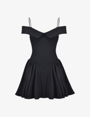 House Of Cb Womens Black Elida Off-the-shoulder Woven Mini Dress