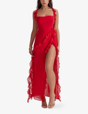 HOUSE OF CB: Ariela ruffle-trim woven maxi dress