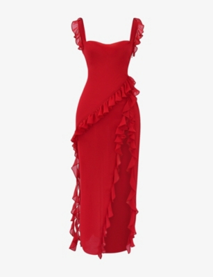 House Of Cb Womens Cherry Ariela Ruffle-trim Woven Maxi Dress