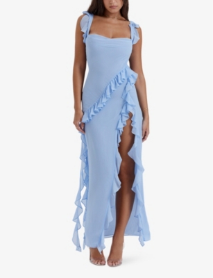 Shop House Of Cb Women's Soft Blue Ariela Ruffle-trim Woven Maxi Dress