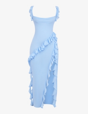 House Of Cb Womens Soft Blue Ariela Ruffle-trim Woven Maxi Dress