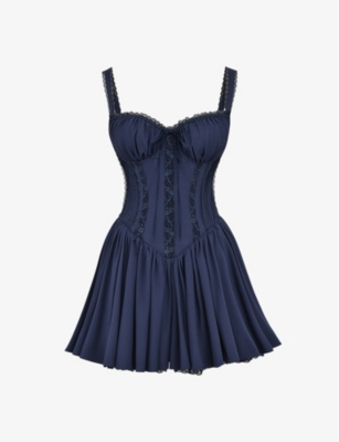 House Of Cb Womens French Navy Pietra Corseted Cotton-blend Mini Dress