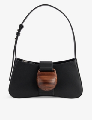 Pabe Pabe Womens Black Fish Wood-block Leather Shoulder Bag