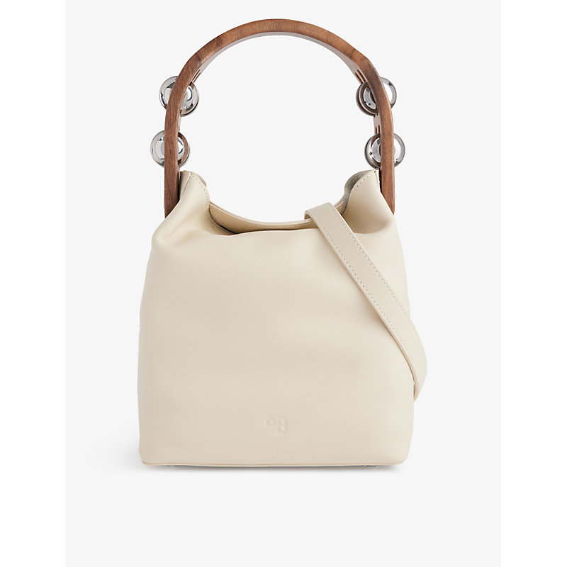 Pabe Pabe White Tambourine Leather Bucket Bag In Neutral