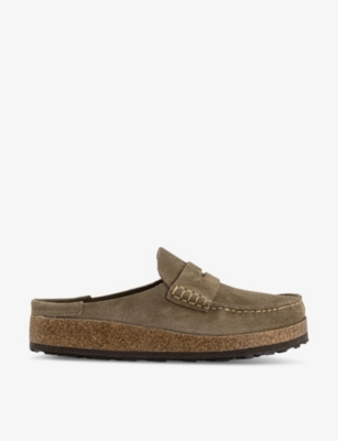 BIRKENSTOCK: Naples contrast-stitch suede clogs