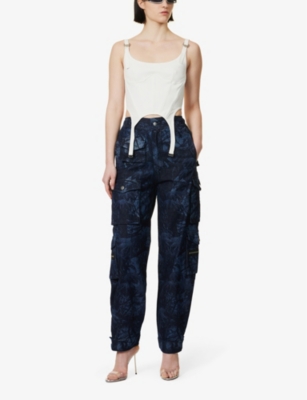 Shop Eb Denim Womens Backwoods Abstract-print Straight-leg High-rise Denim Cargo Trousers