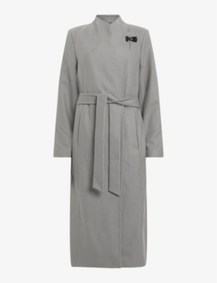 ALLSAINTS Riley wrap around belted wool blend coat Selfridges