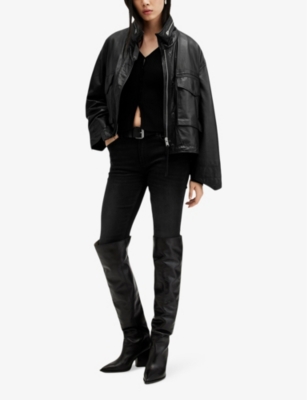 ALLSAINTS: Clay funnel-neck relaxed-fit leather jacket