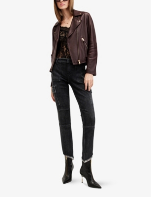 Dalby regular-fit cropped leather biker jacket