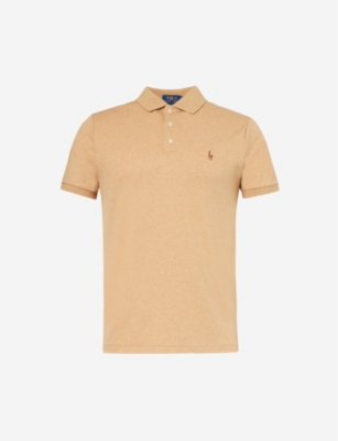 Polo Ralph Lauren Mens Classic Camel Heather Brand-embroidered Slim-fit Cotton-jersey Polo Shirt In Neutral