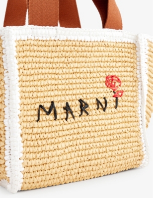 Shop Marni Women's Natural/white/rust Shopping Bag Woven Tote Bag