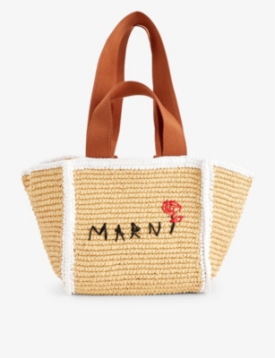 Marni Shopping Bag Woven Tote Bag In Natural/white/rust
