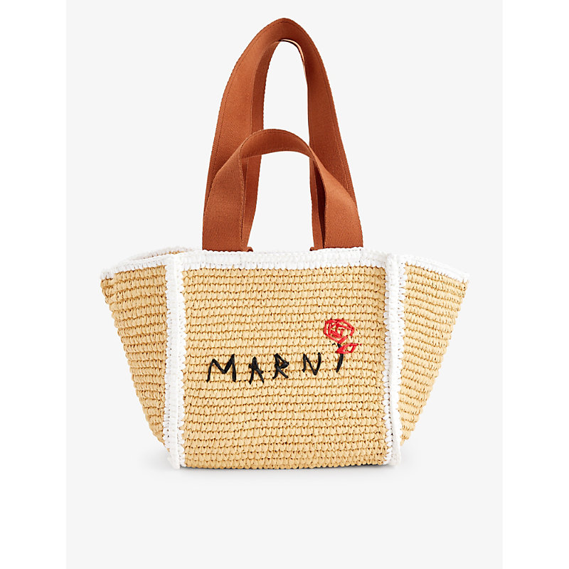 Marni Shopping Bag Woven Tote Bag In Natural/white/rust