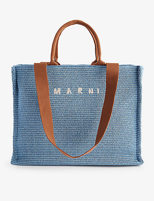 MARNI: Logo-pattern large cotton-blend tote bag