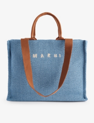 Marni Logo-pattern Large Cotton-blend Tote Bag In Opal/moca