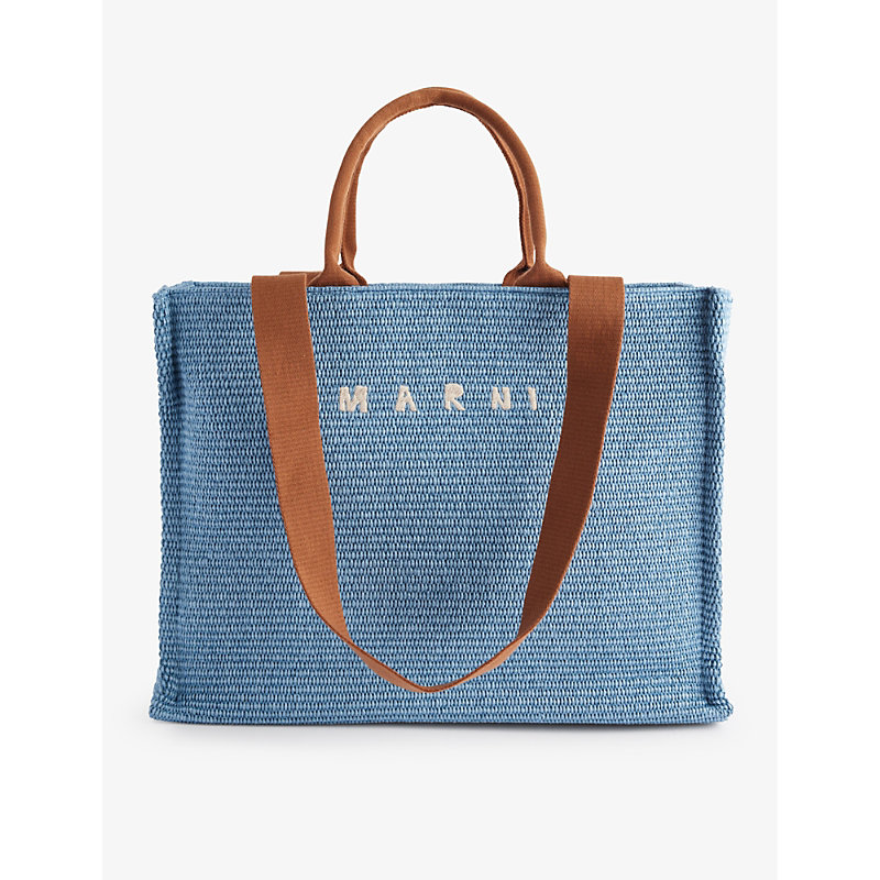 Marni Logo-pattern Large Cotton-blend Tote Bag In Opal/moca