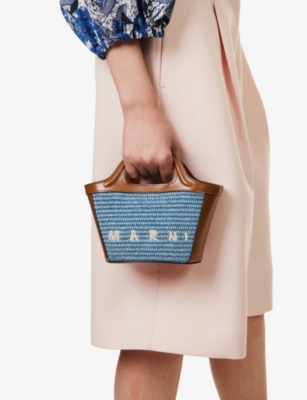 Shop Marni Womens Opal/moca Tropicalia Micro Straw Cross-body Bag