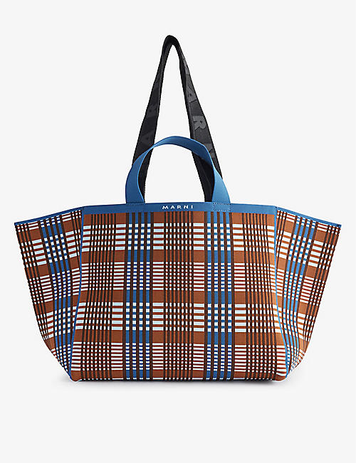 MARNI: Check-pattern medium woven tote bag