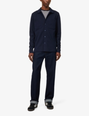 Arne Mens Navy Buttoned Regular-fit Cotton-blend Overshirt In Navy