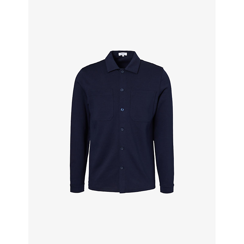 Arne Mens Navy Buttoned Regular-fit Cotton-blend Overshirt