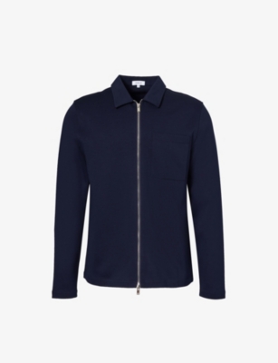 Shop Arne Zip-through Cotton-blend Overshirt In Navy