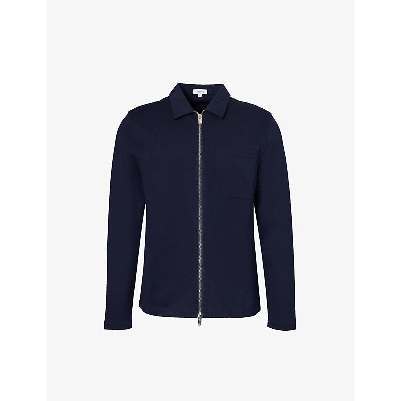 Shop Arne Men's Navy Zip-through Cotton-blend Overshirt
