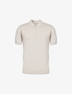 Arne Mens Oatmeal Short-sleeved Regular-fit Cotton-knit Polo Shirt