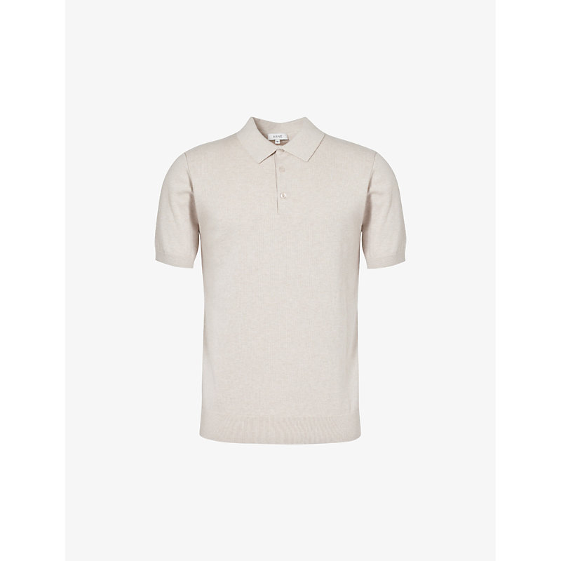 Arne Mens Oatmeal Short-sleeved Regular-fit Cotton-knit Polo Shirt