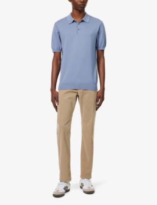 Shop Arne Men's Silk Blue Short-sleeved Regular-fit Cotton-knit Polo Shirt