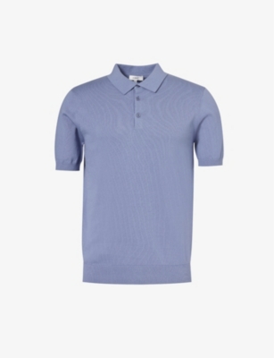 Shop Arne Men's Silk Blue Short-sleeved Regular-fit Cotton-knit Polo Shirt