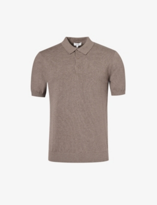 Arne Mens Taupe Short-sleeved Regular-fit Cotton-knit Polo Shirt