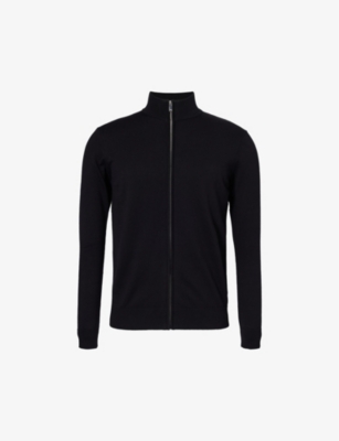 Shop Arne Funnel-neck Regular-fit Cotton-knit Jacket In Black