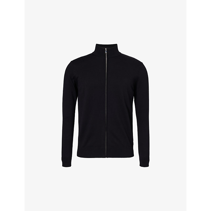 Shop Arne Funnel-neck Regular-fit Cotton-knit Jacket In Black