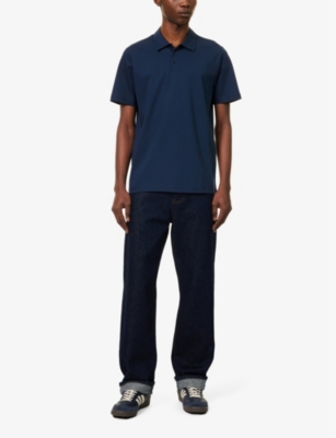 Shop Arne Men's Navy Short-sleeved Regular-fit Cotton-jersey Polo Shirt