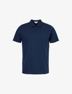Shop Arne Short-sleeved Regular-fit Cotton-jersey Polo Shirt In Navy