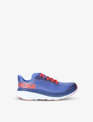 Shop Hoka One One Blue Kids' Clifton 9 Knitted Low-top Trainers