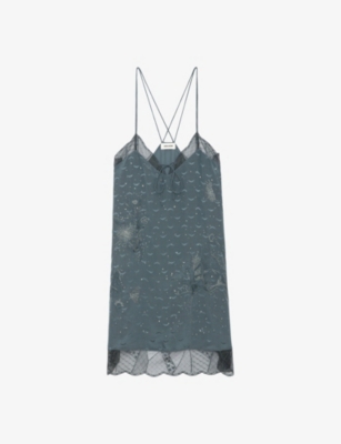 Shop Zadig & Voltaire Zadig&voltaire Womens Nori Calissa Butterfly-embroidered Silk Midi Slip Dress