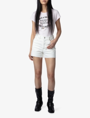 Shop Zadig & Voltaire Zadig&voltaire Womens Blanc Woop Graphic-print Short-sleeve Cotton T-shirt
