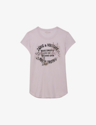 Shop Zadig & Voltaire Zadig&voltaire Women's Blanc Woop Graphic-print Short-sleeve Cotton T-shirt