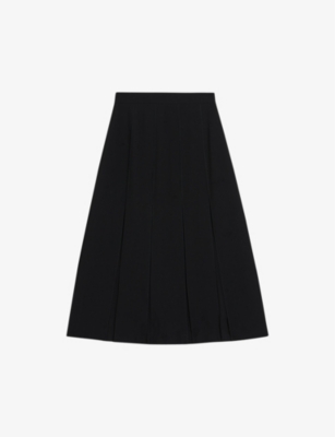 Ted Baker Womens Black Addelia Sheer-panel High-rise Woven Midi Skirt