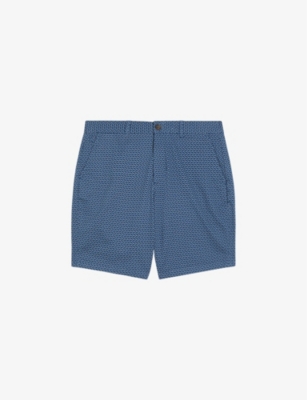 Ted Baker Mens Blue Dulwick Geometric-print Stretch-cotton Shorts