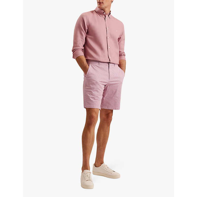 Shop Ted Baker Mens Mid-pink Dulwick Geometric-print Stretch-cotton Shorts