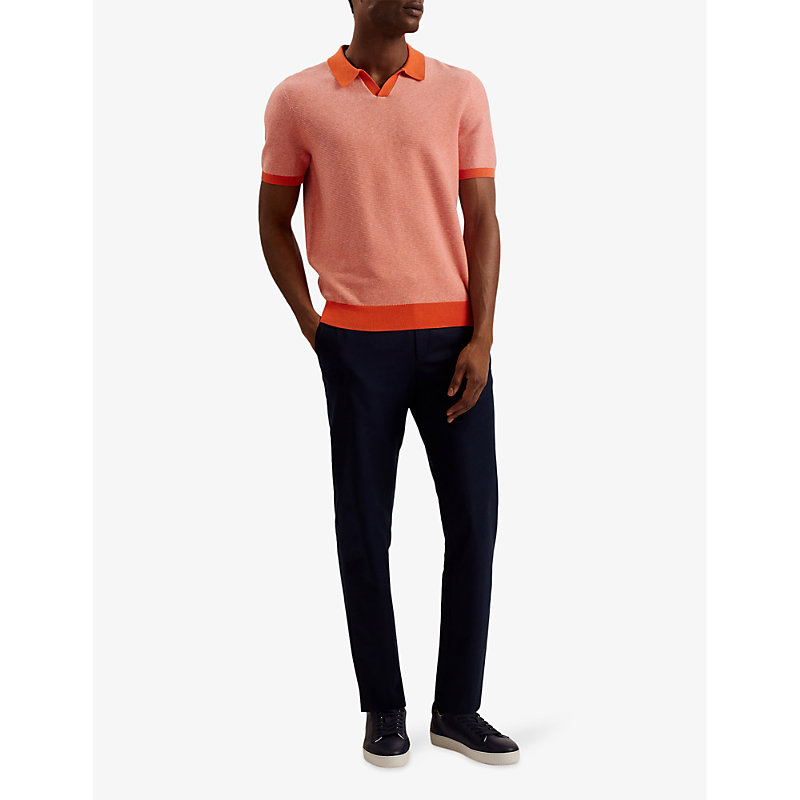 Shop Ted Baker Wulder Open-neck Regular-fit Knitted Polo In Brt-orange